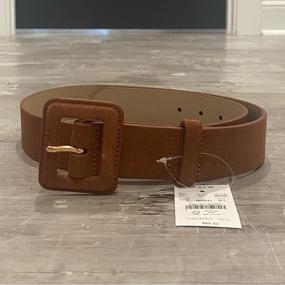 NEW Women’s J. Crew Brown Suede Belt with Square Buckle M/L - Picture 3 of 9